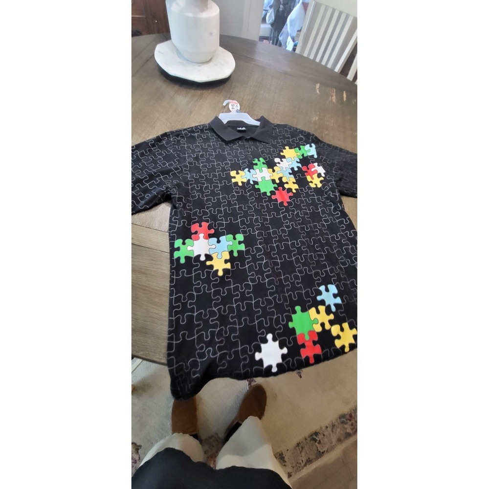 Vintage 90s Polo Mens 4XL Puzzle Piece Graphic All Over Print Retro Design - Picture 4 of 5